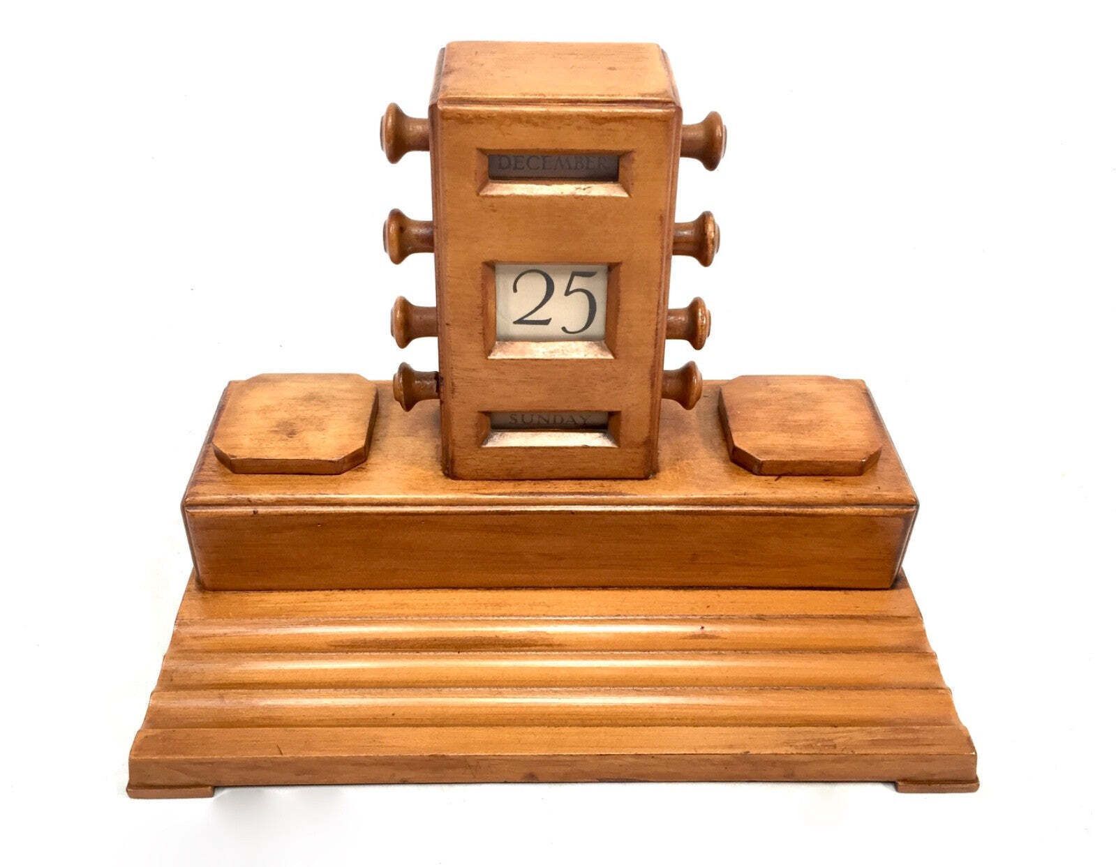 Antique Wooden Office Desktop Stand Art Deco Perpetual Calendar C.1930 Working