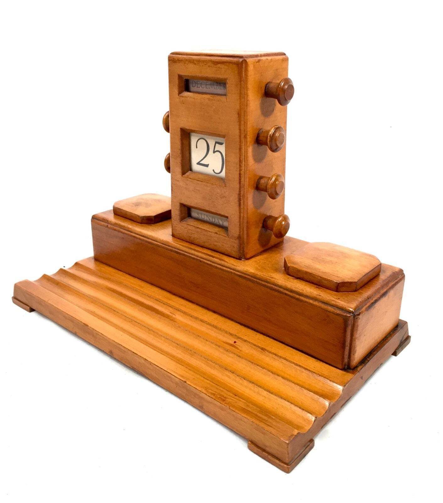 Antique Wooden Office Desktop Stand Art Deco Perpetual Calendar C.1930 Working photo for sale