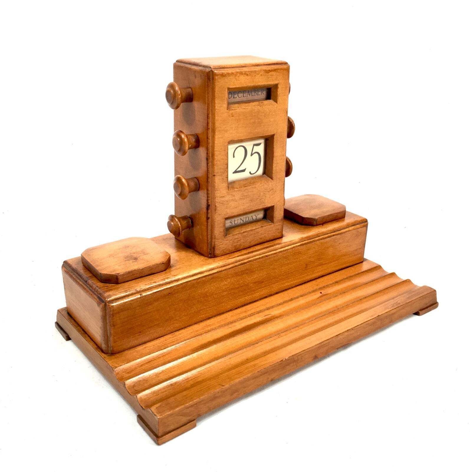 photo for sale Antique Wooden Office Desktop Stand Art Deco Perpetual Calendar C.1930 Working