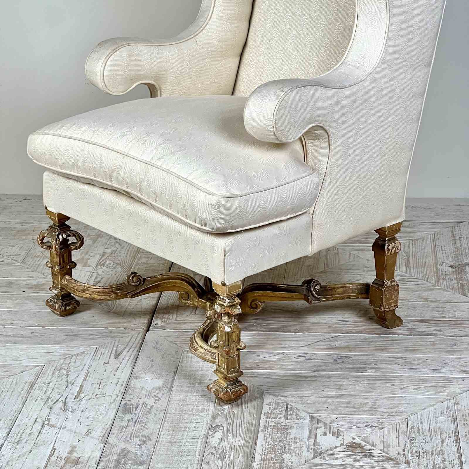 Antique Giltwood Wingback Armchair In The Late 17th Style photo vintage