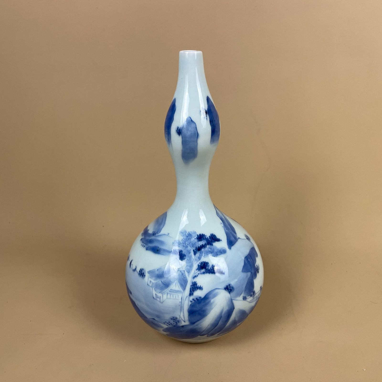 Vintage Japanese Vase Hand Painted Blue & White Decorative Ceramic Pot Thin Neck Table Windowsill Display Indoor Oriental Asian Scenic photo Home Decor