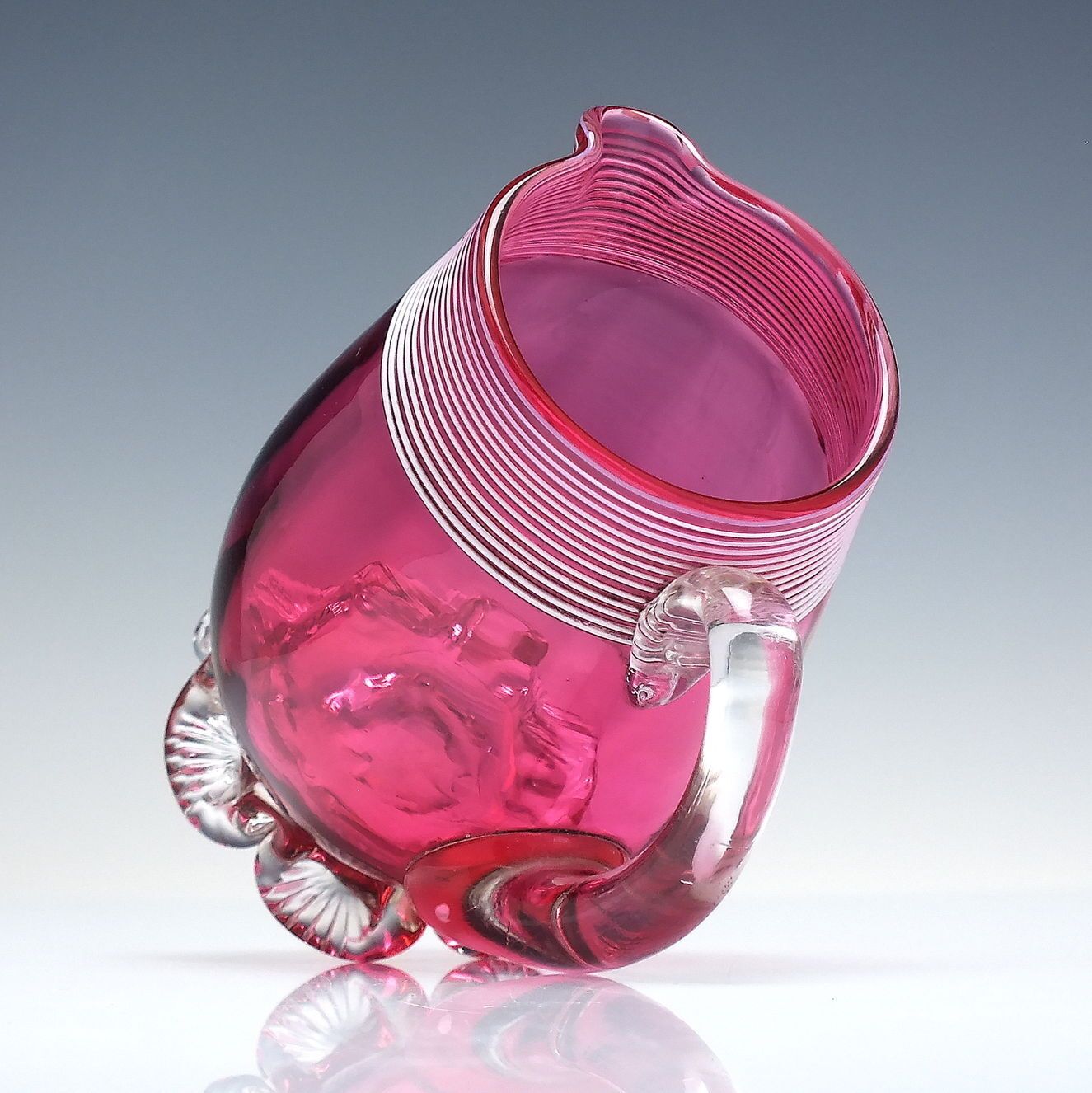 Victorian Cranberry Threaded Glass Milk And Sugar Bowl C1880 photo for sale