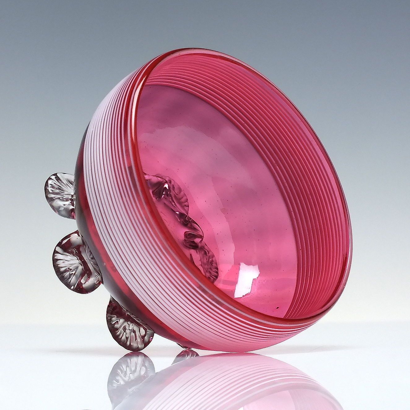 Victorian Cranberry Threaded Glass Milk And Sugar Bowl C1880 photo vinterior