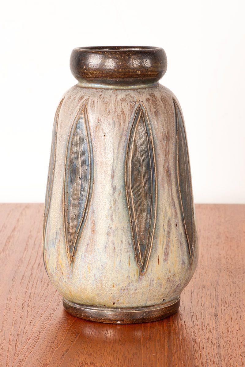 Vase Art déco en céramique émaillée, vert et gris, par Edouard Grégoire. photo buy