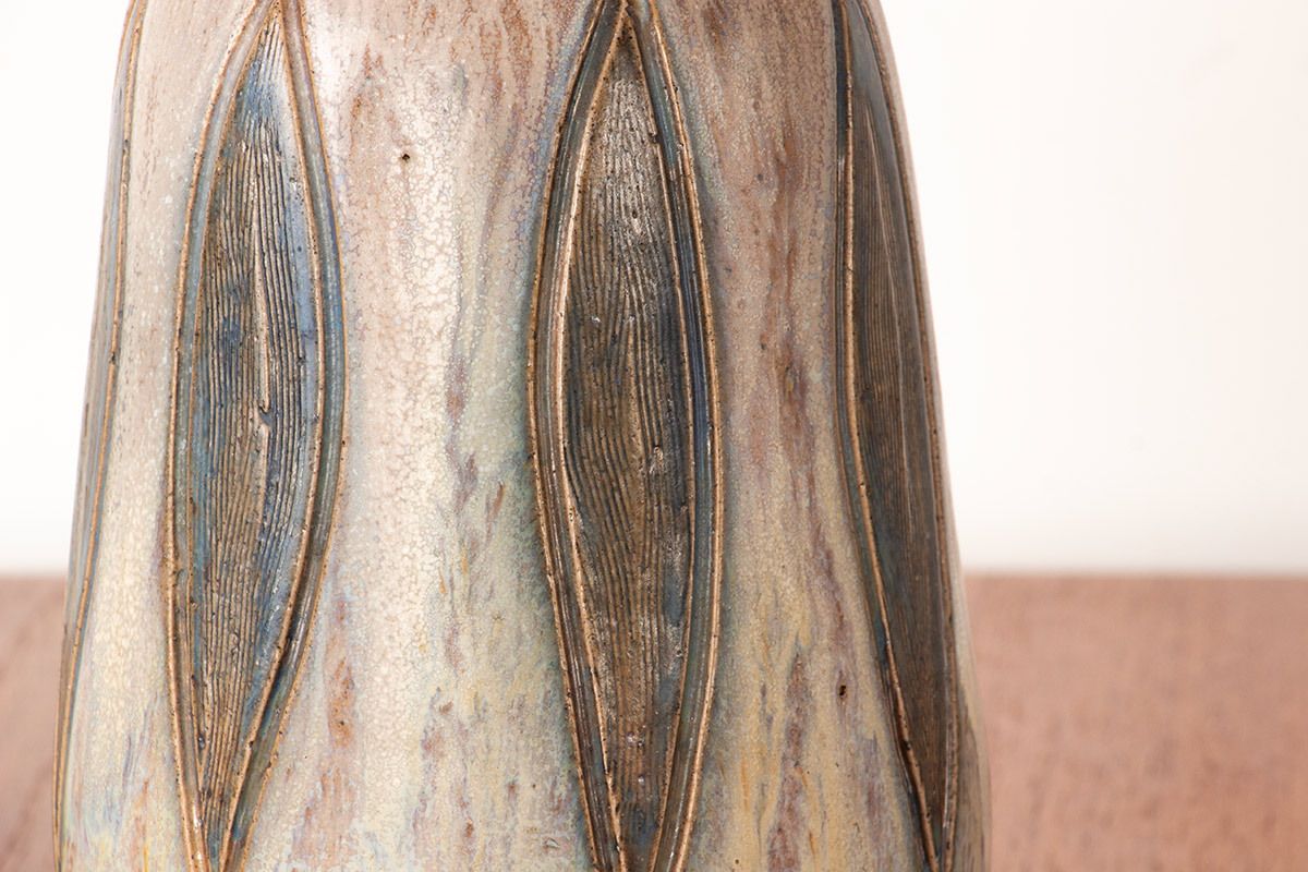 photo for sale Art Deco Period Vase In Glazed Ceramic, Green And Gray, By Edouard Grégoire.
