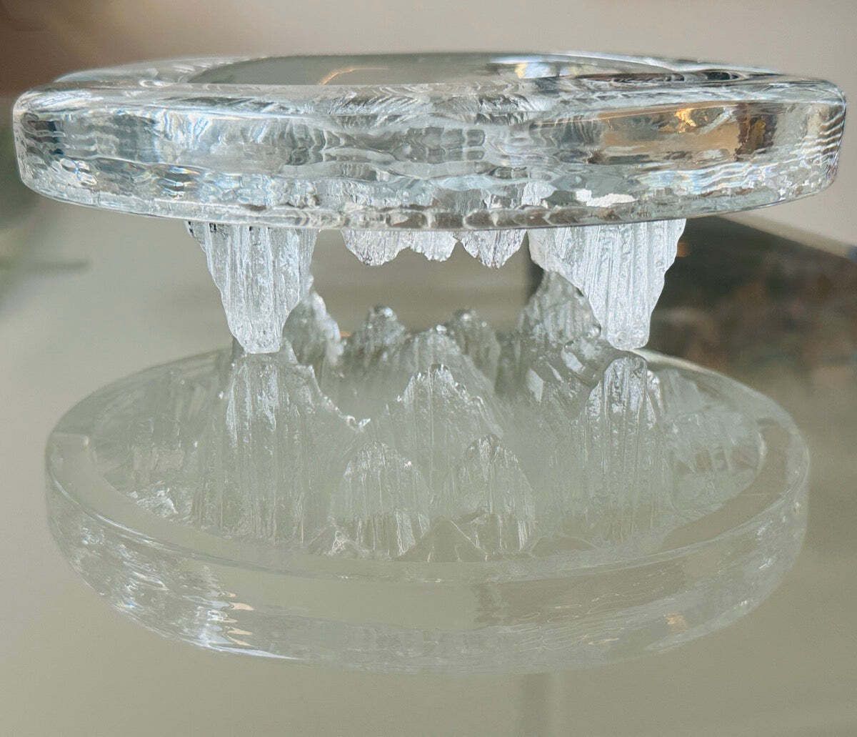 photo for sale Vintage 1980s Swedish Nybro Glasbruk "Iceberg" Glass Ashtray By Paul Isling