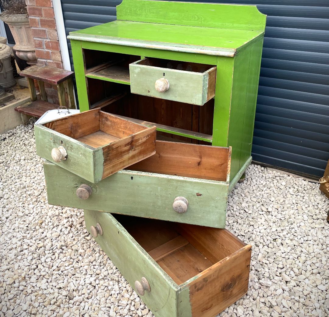 Original Green Painted Antique Pine Chest Of Drawers photo for sale