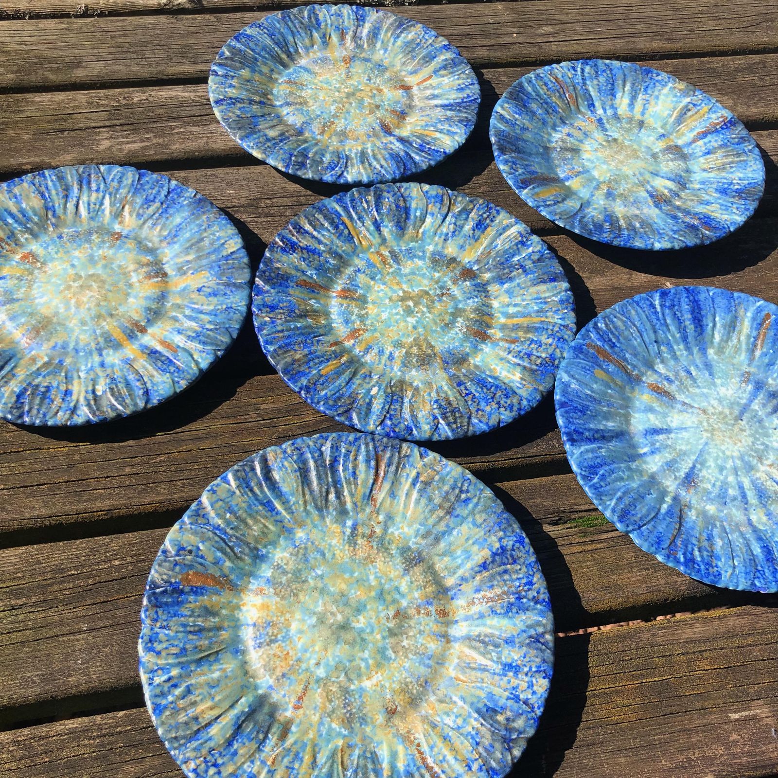 Antique Rare Bretby 1920's Art Pottery Plates X6 Blue Nerton Ware Pottery Plates Bretby Flowers Art Deco Bretby Hand Crafted Side Plates X6