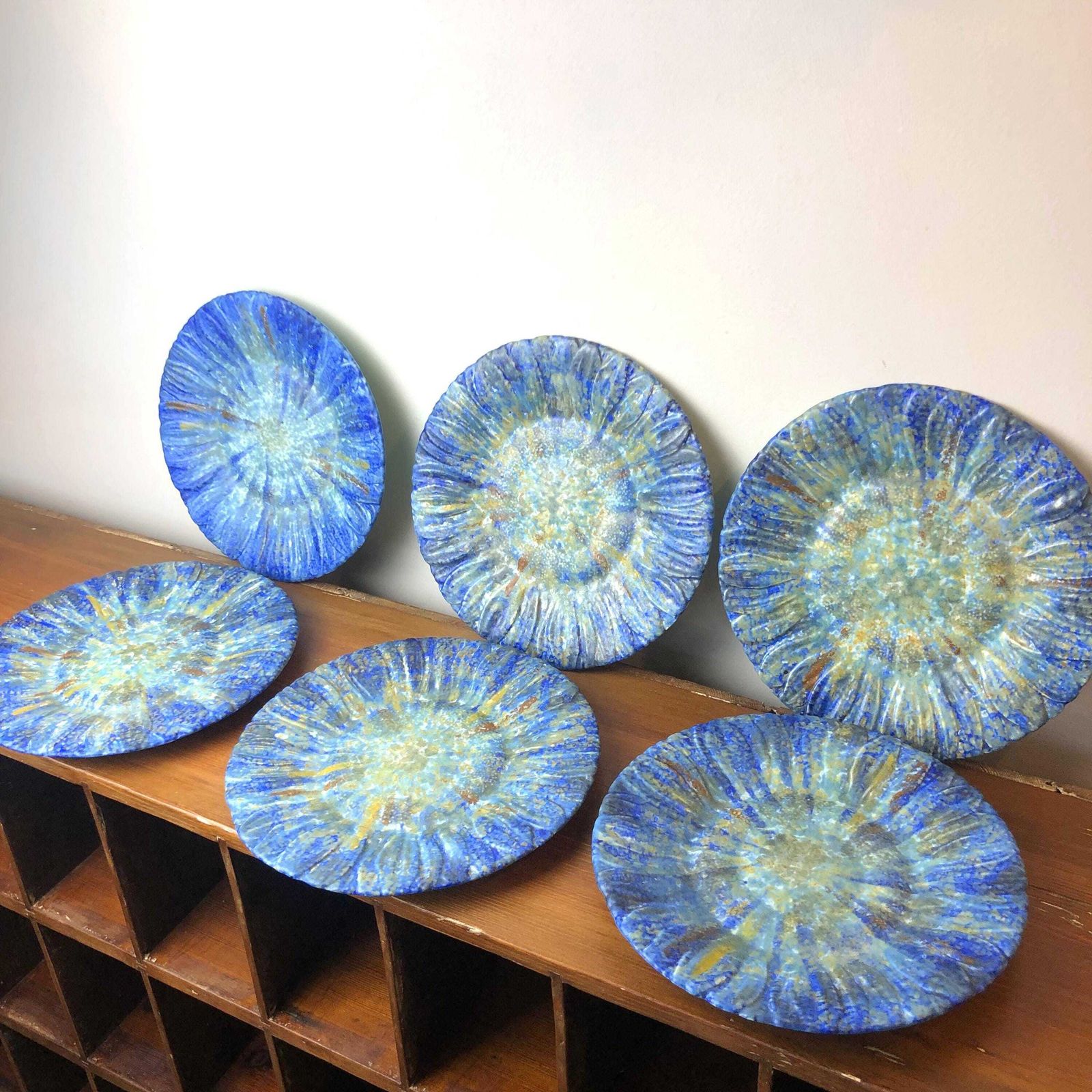 Antique Rare Bretby 1920's Art Pottery Plates X6 Blue Nerton Ware Pottery Plates Bretby Flowers Art Deco Bretby Hand Crafted Side Plates X6 photo vinterior