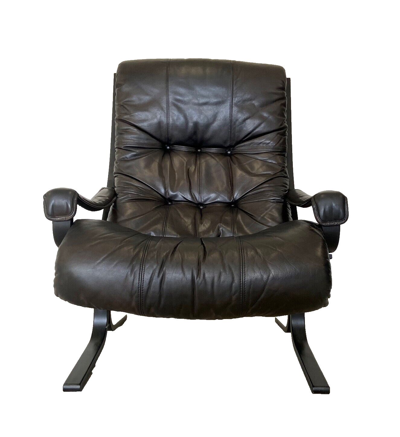 Vintage Mid Century  Scandinavian Black Leather Lounge Chair By Ingmar Relling