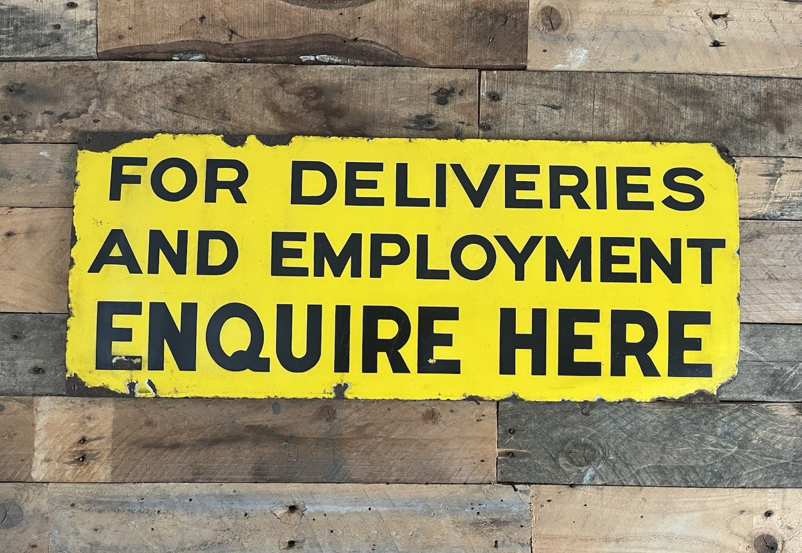 Rare Antique British Military Base Deliveries & Employment Metal Enamel Sign photo vintage
