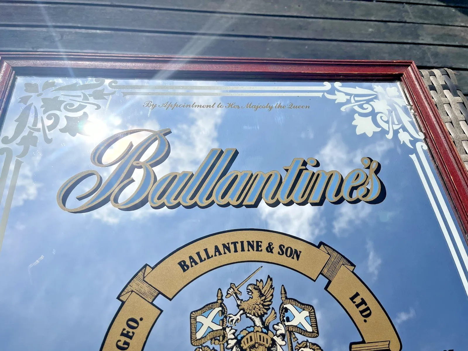 Large Vintage 60's Ballantines Finest Scotch Whisky Dumbarton Pub Picture Mirror photo vinterior