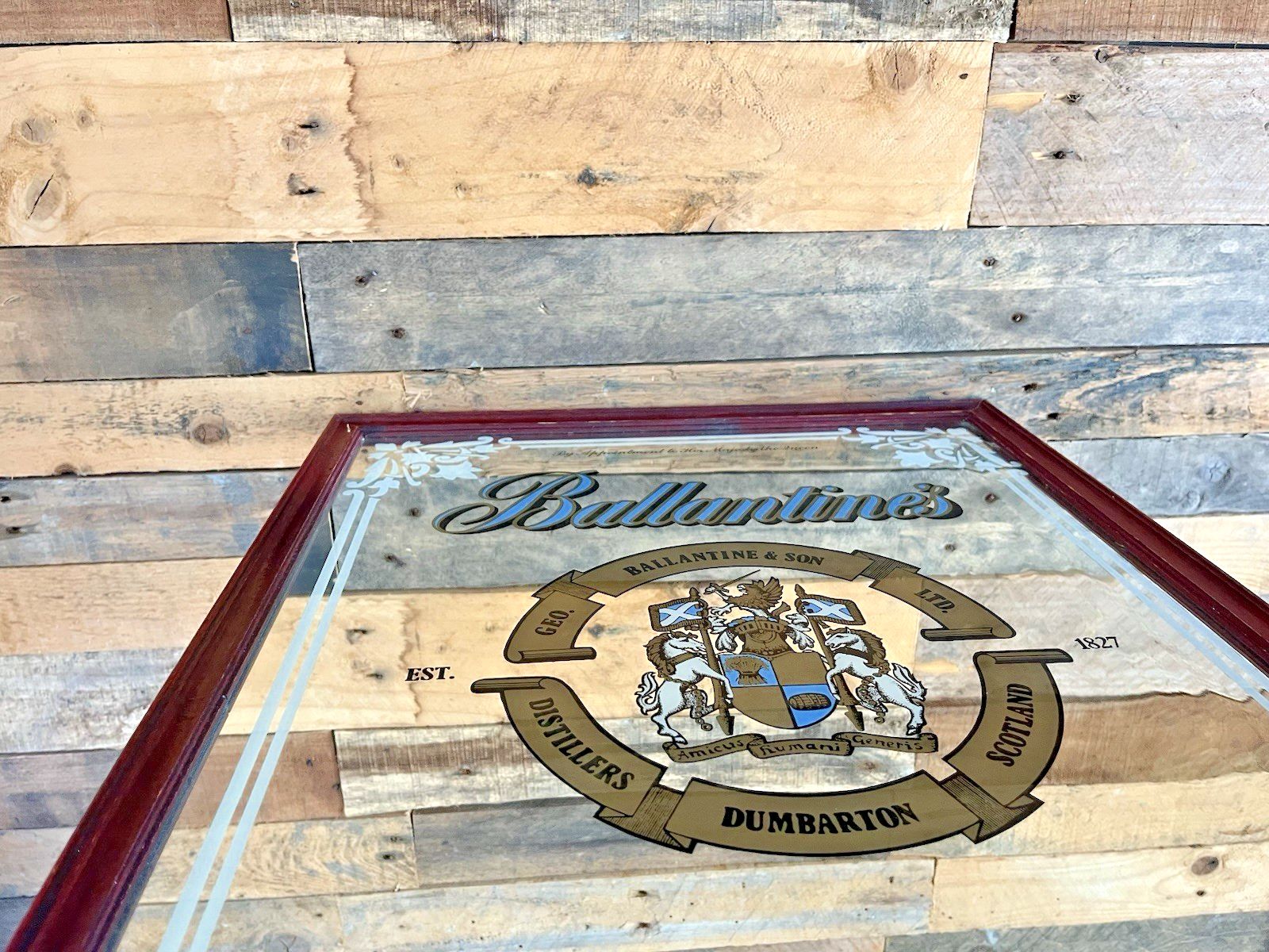195.0 Large Vintage 60's Ballantines Finest Scotch Whisky Dumbarton Pub Picture Mirror photo