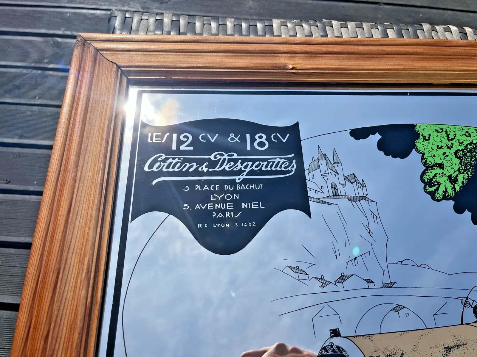photo for sale Large Vintage Cottin & Desgouttes French Car Advertising Lyon Pub Picture Mirror