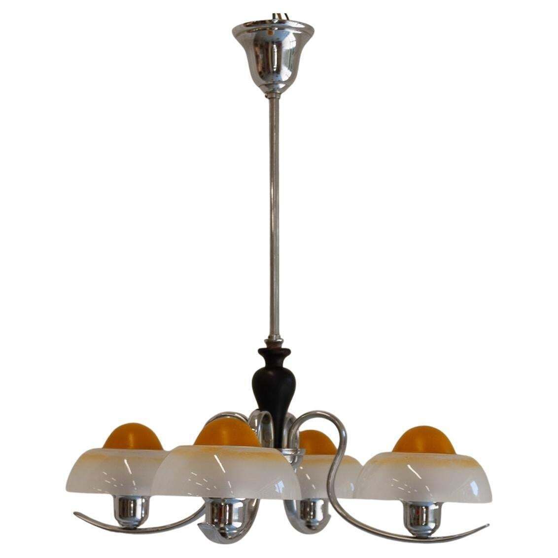 Danish Art Deco "Fried Egg" Chandelier By Fog & Mørup, 1930s.