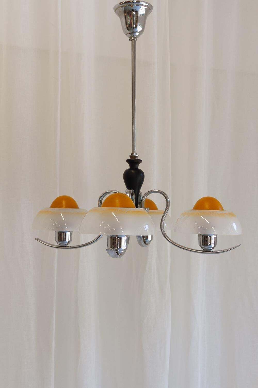 Danish Art Deco "Fried Egg" Chandelier By Fog & Mørup, 1930s. photo vintage