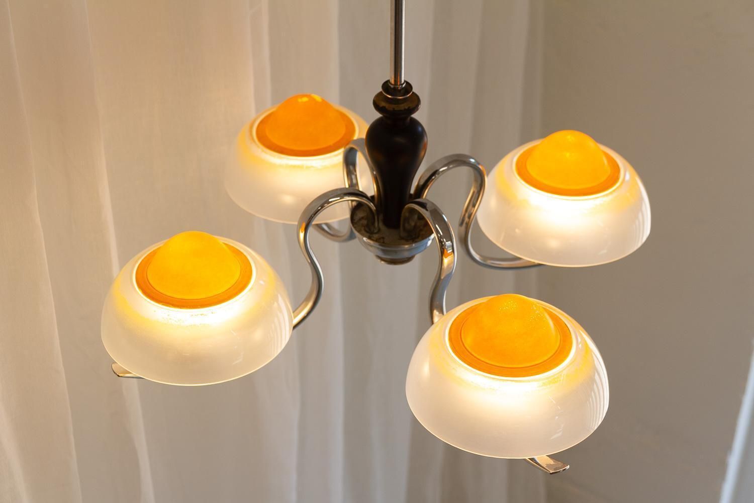 photo vinterior Danish Art Deco "Fried Egg" Chandelier By Fog & Mørup, 1930s.
