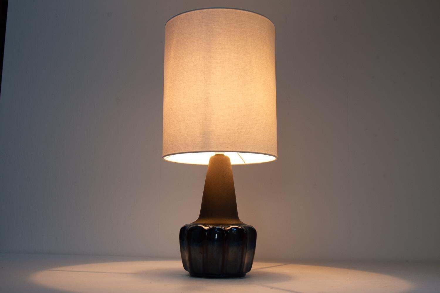Lighting Danish Modern Blue Ceramic Table Lamp 1051 By Einar Johansen For Søholm, 1960s. photo