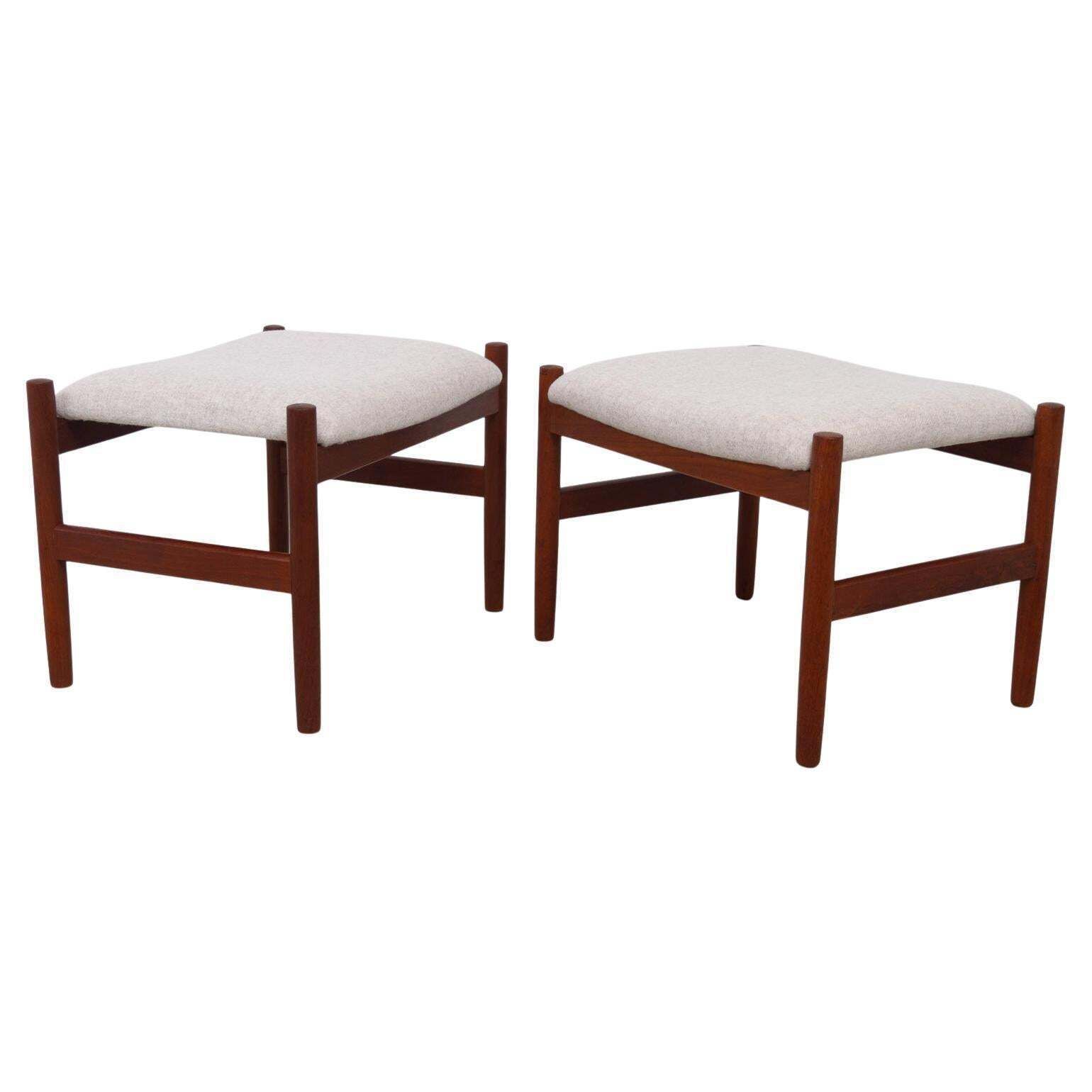 Danish Modern Teak And Wool Ottomans By Hugo Frandsen, 1960s, Set Of 2