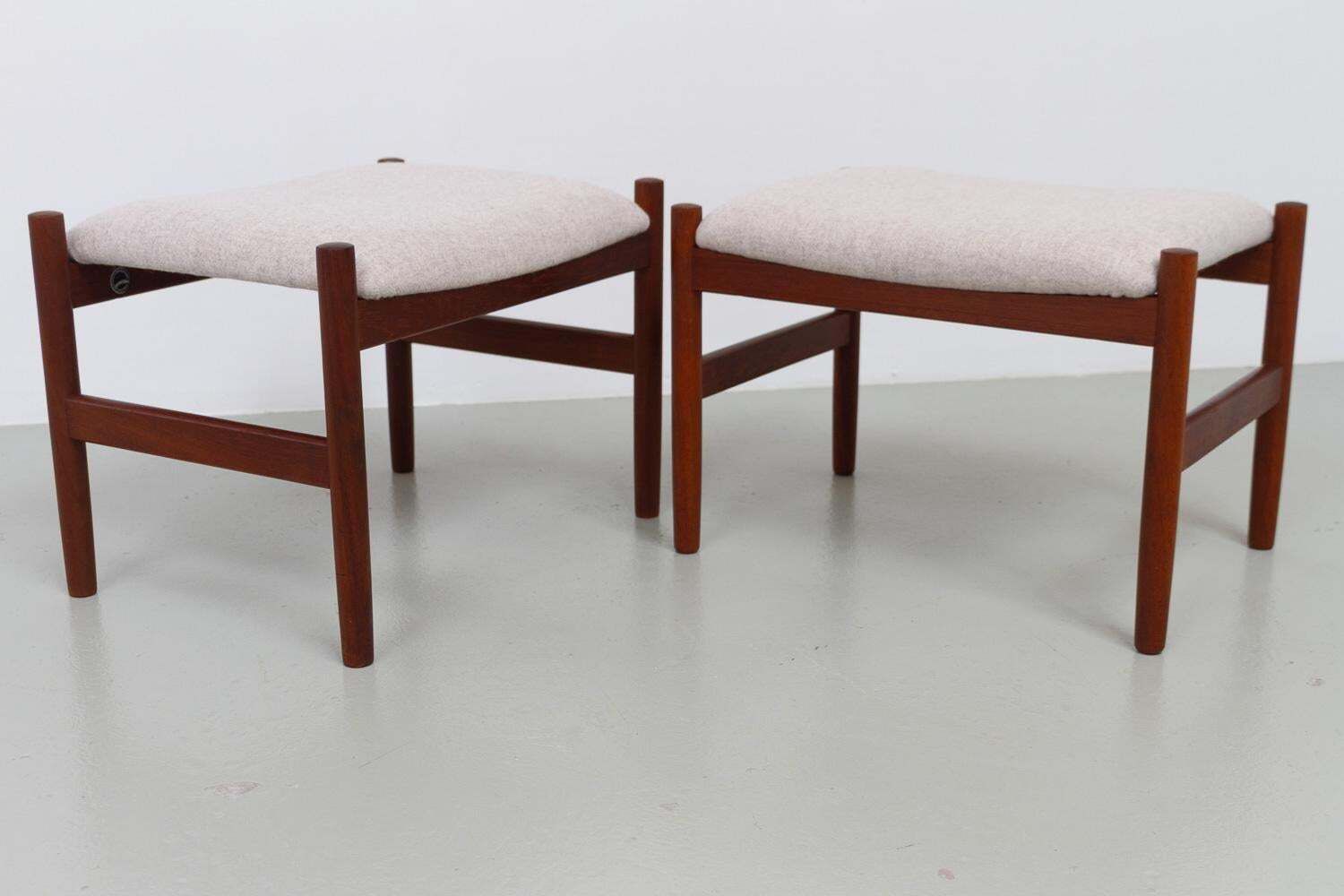Danish Modern Teak And Wool Ottomans By Hugo Frandsen, 1960s, Set Of 2 photo Furniture