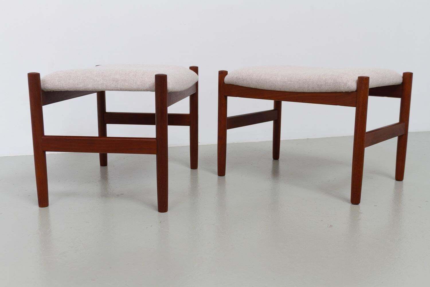 Danish Modern Teak And Wool Ottomans By Hugo Frandsen, 1960s, Set Of 2 photo vintage