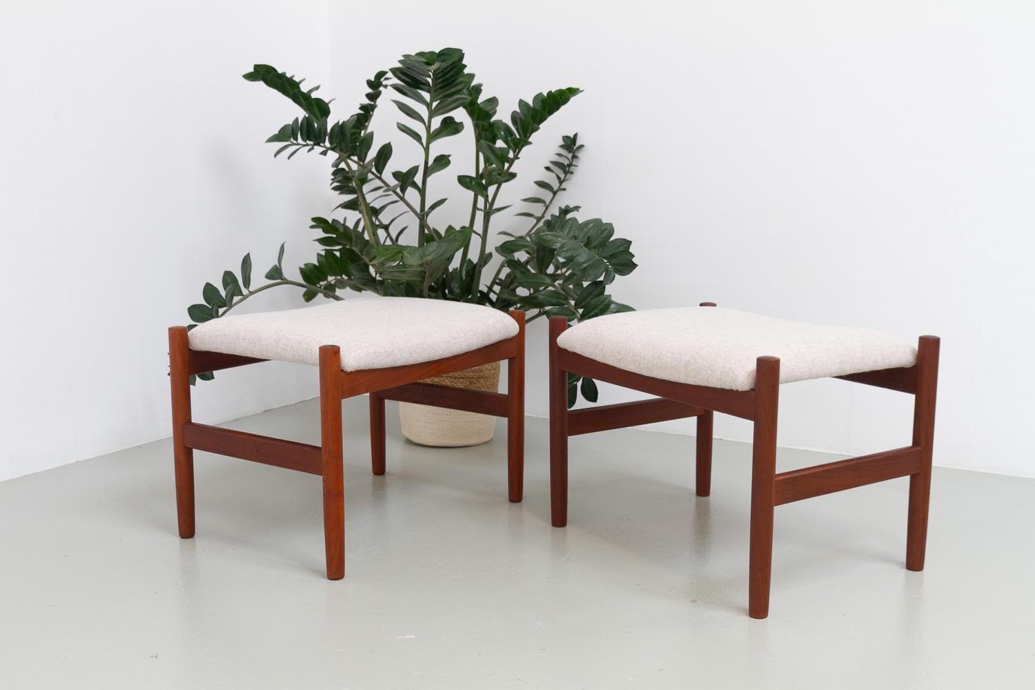 photo buy Danish Modern Teak And Wool Ottomans By Hugo Frandsen, 1960s, Set Of 2