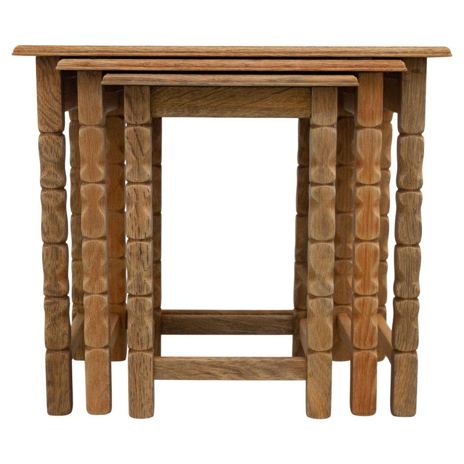 Danish Brutalist Oak Nesting Tables In Kjærnulf Style, 1970s. Set Of 3.