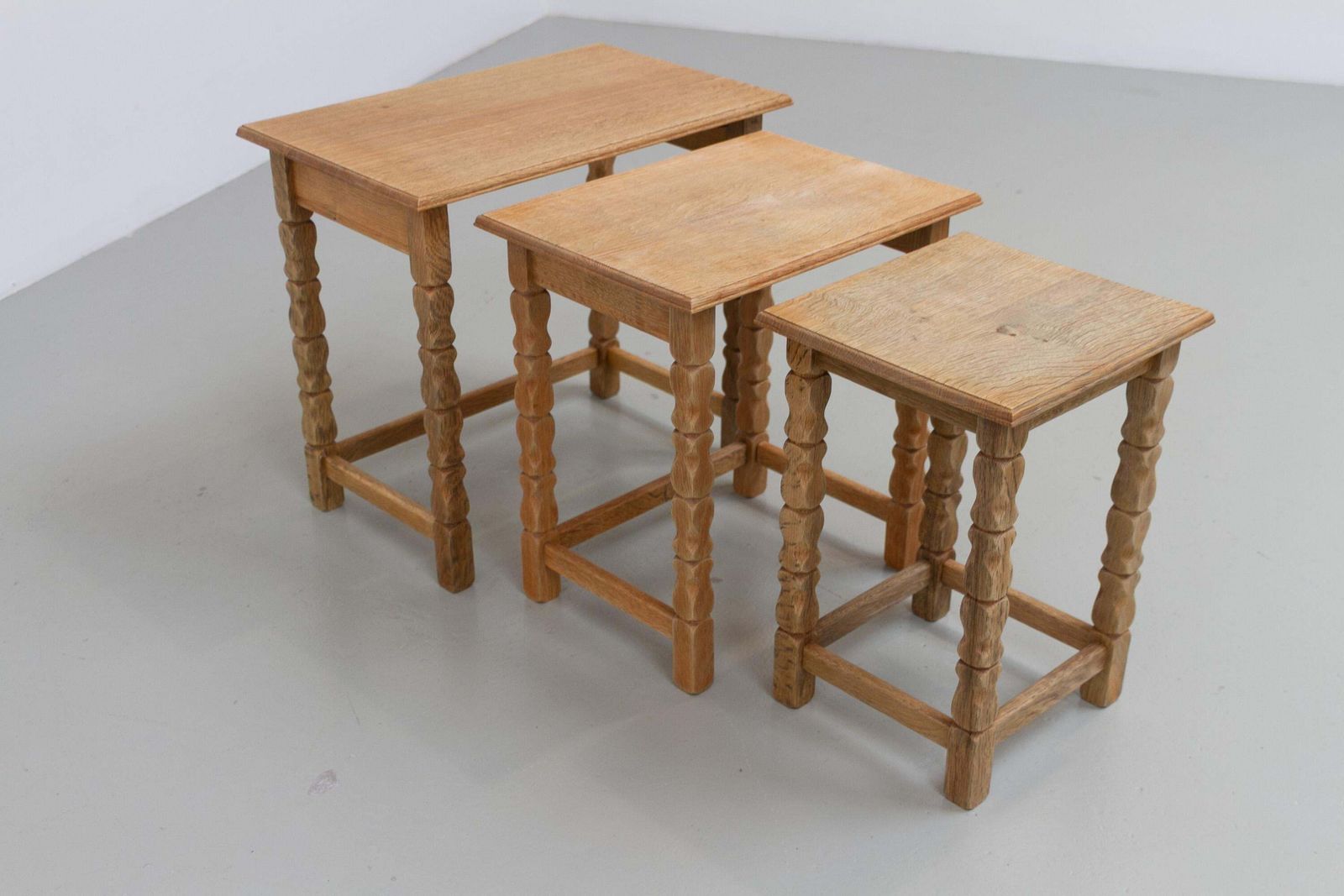 Danish Brutalist Oak Nesting Tables In Kjærnulf Style, 1970s. Set Of 3. photo vinterior