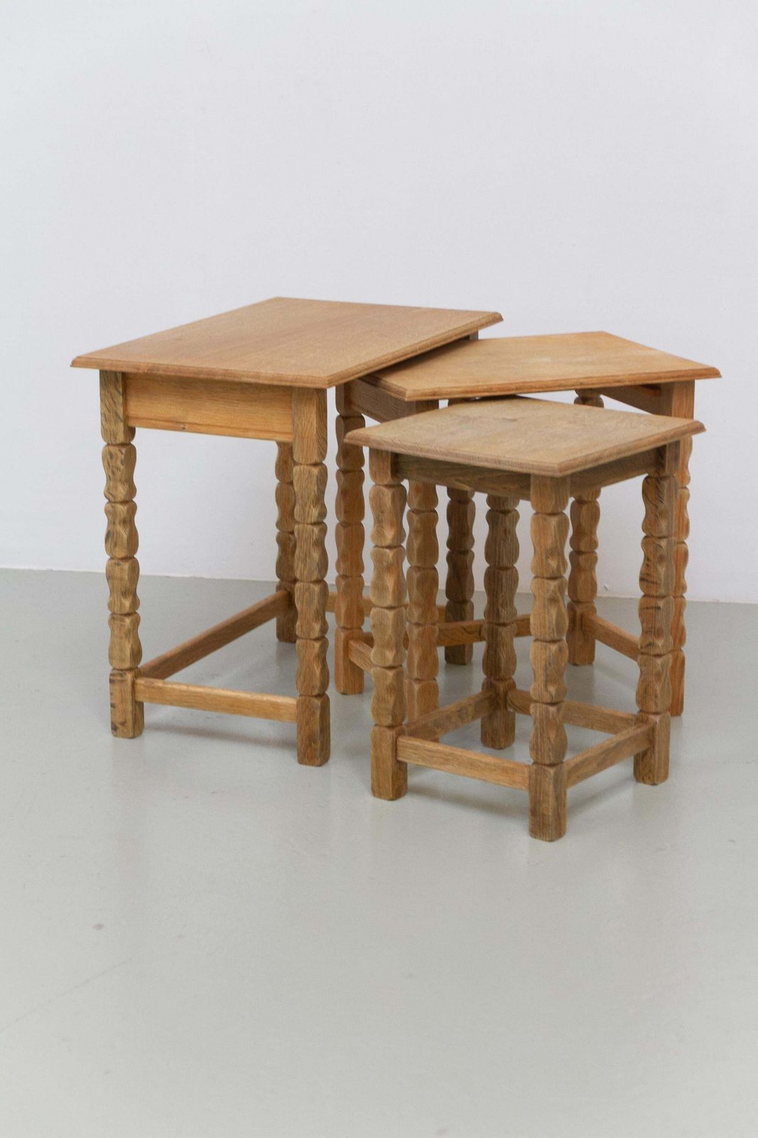 photo buy Danish Brutalist Oak Nesting Tables In Kjærnulf Style, 1970s. Set Of 3.