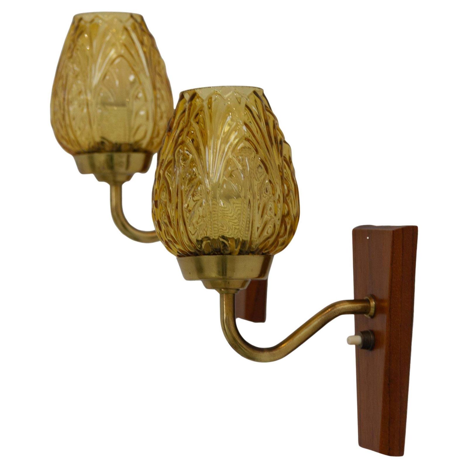 Danish Brass And Amber Glass Wall Sconces By Laoni, 1960s. Set Of 2.