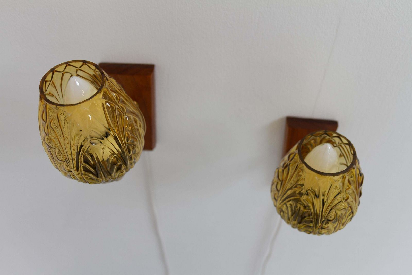 photo for sale Danish Brass And Amber Glass Wall Sconces By Laoni, 1960s. Set Of 2.