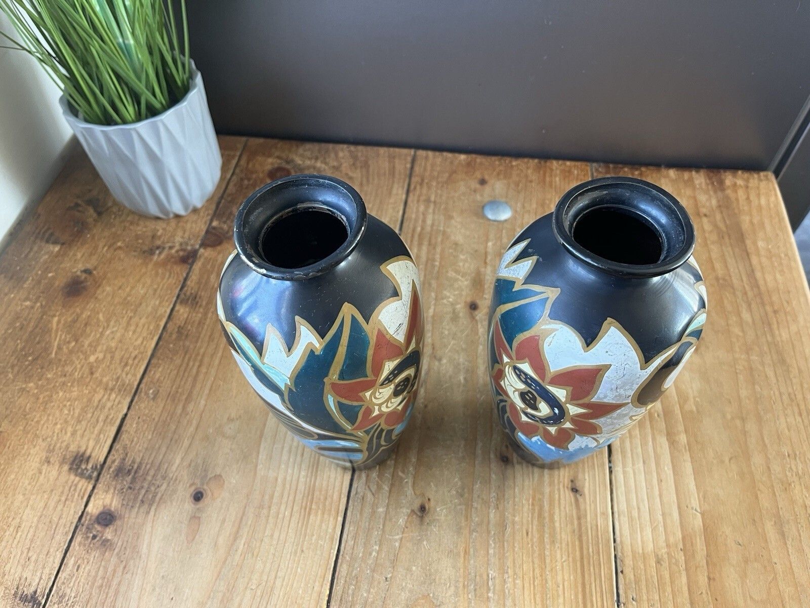 Stunning Pair Of Dutch Art Deco Metawa Tiel Guus Aesthetic Style Mantel Vases photo vinterior