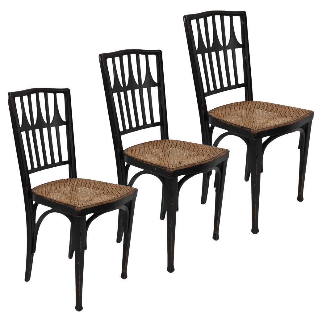 Gustav Siegel For J And J Kohn. Three Ebonised Bentwood Dining Or Cafe Chairs.