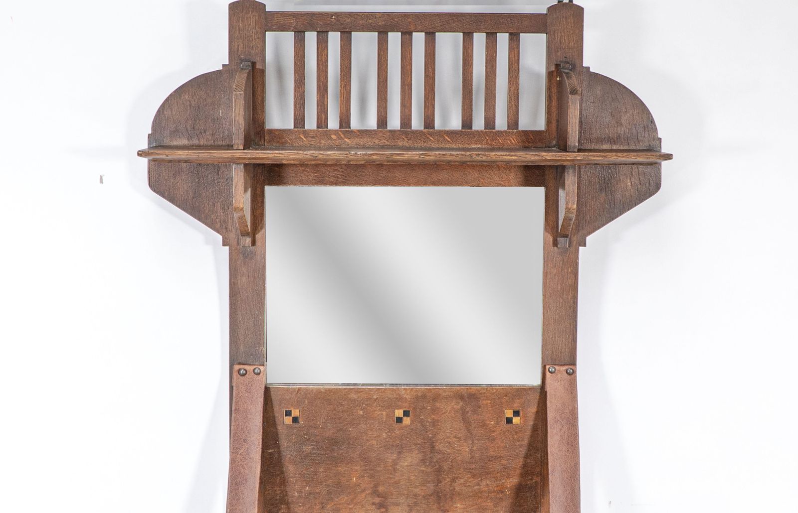 Liberty And Co. An Arts & Crafts Oak Hanging Paper Rack With Central Mirror photo Home Decor