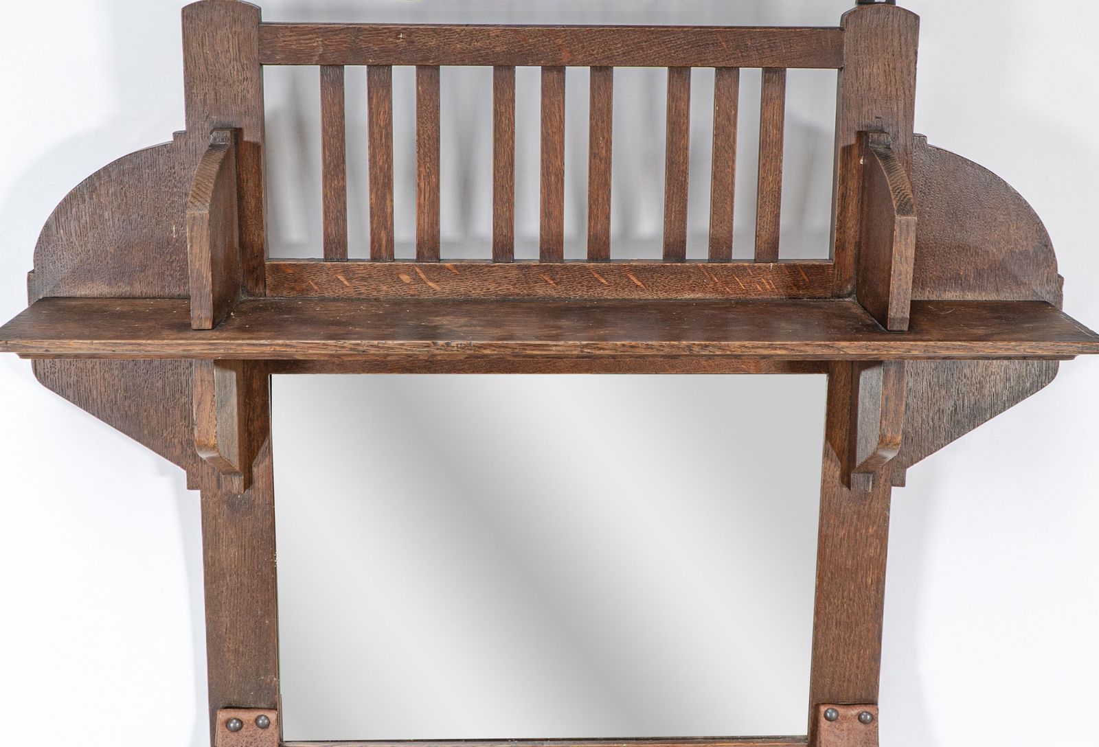 Liberty And Co. An Arts & Crafts Oak Hanging Paper Rack With Central Mirror photo vinterior