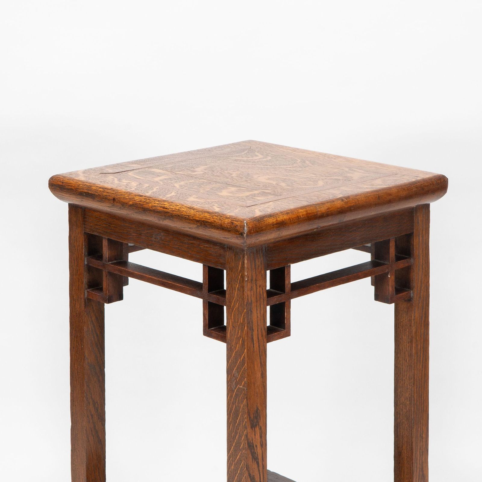 photo furniture E. W. Godwin. An Anglo Japanese Oak & Lattice Statue Stand With Wide Inlaid Top
