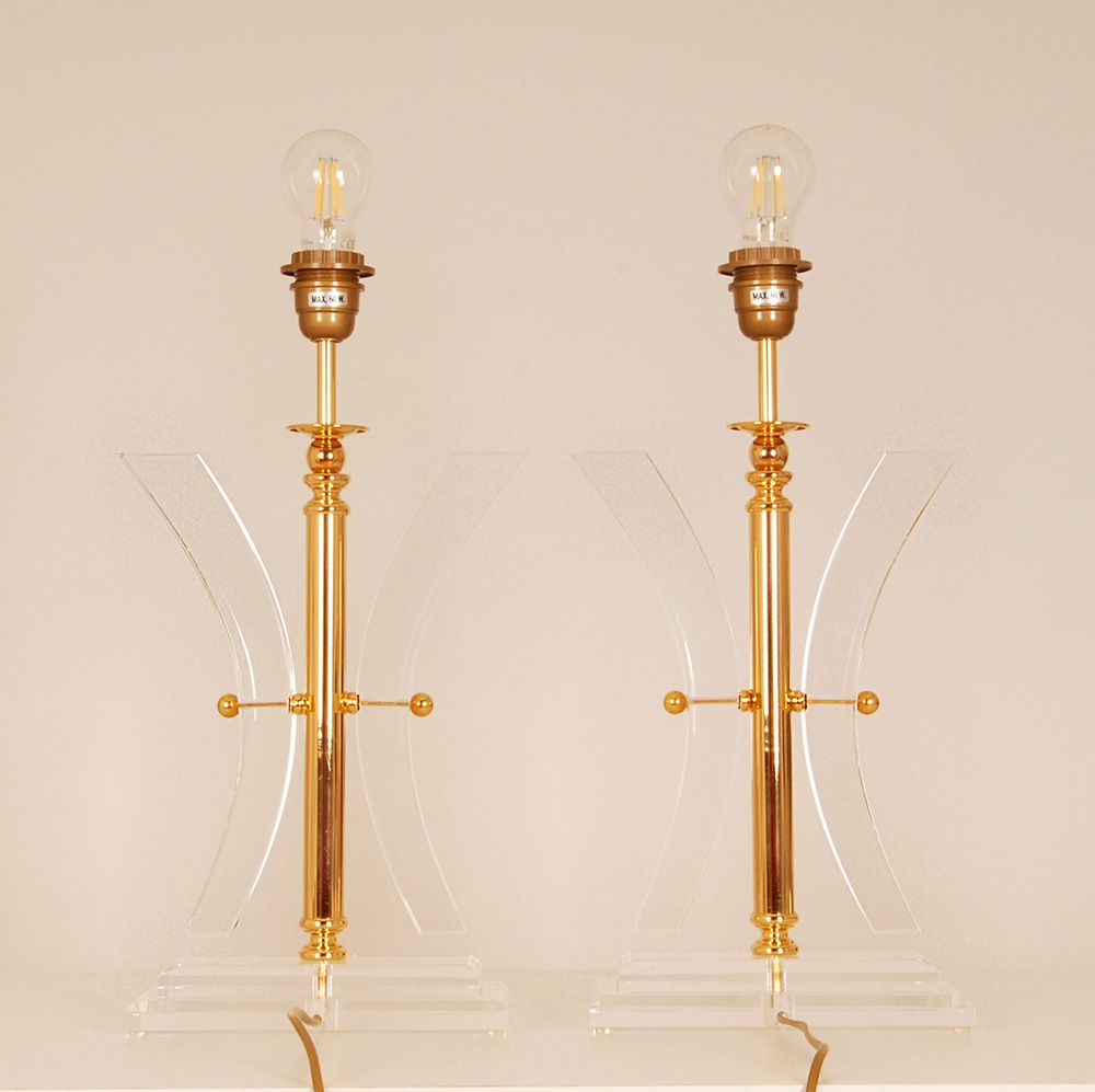 Vintage Table Lamps Crystal Gold Acrylic Kuatra Spanish Lamps Mid Century Perspex A Pair photo Lighting