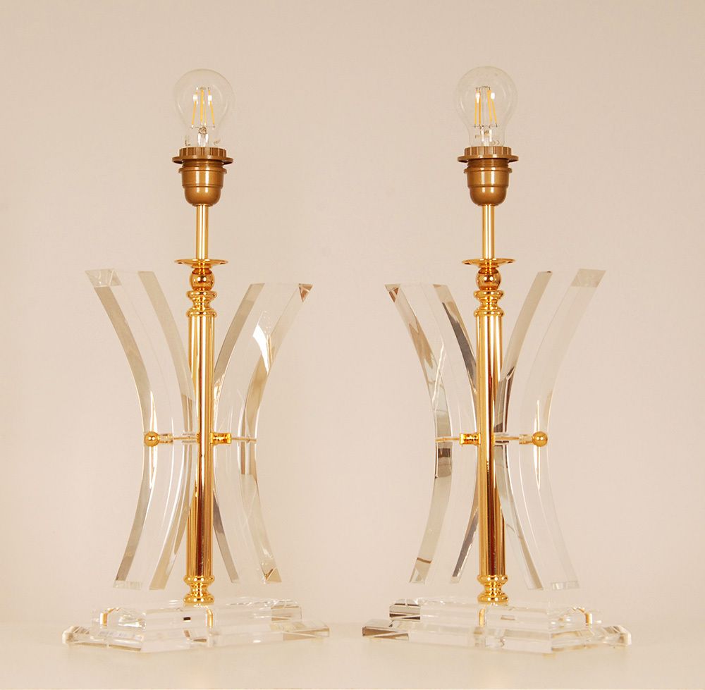 Vintage Table Lamps Crystal Gold Acrylic Kuatra Spanish Lamps Mid Century Perspex A Pair photo 1729.0