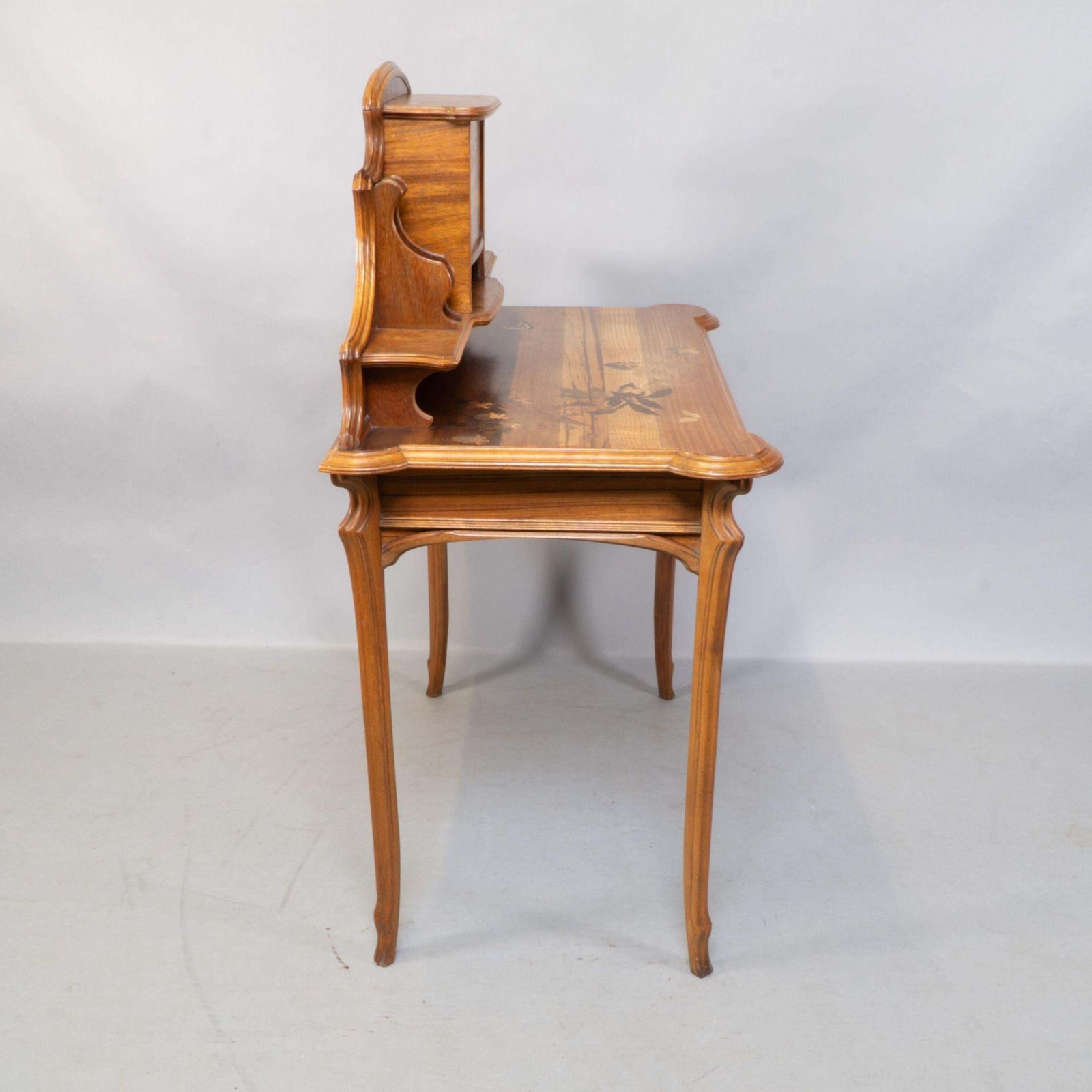 Emile Galle. An Art Nouveau Walnut Writing Desk With Exceptional Inlaid Scenery photo vinterior