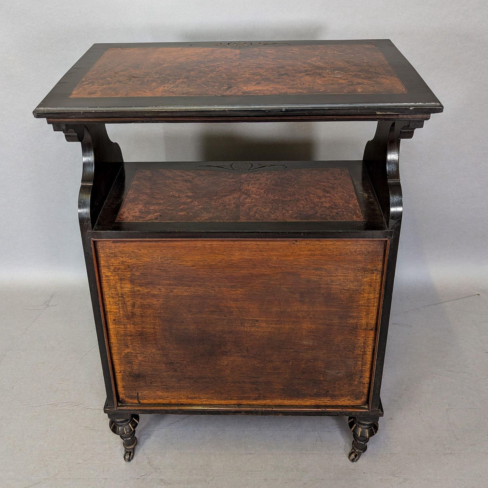 Furniture An Aesthetic Movement Amboyna And Ebonized Music Cabinet With Gilt Decoration photo