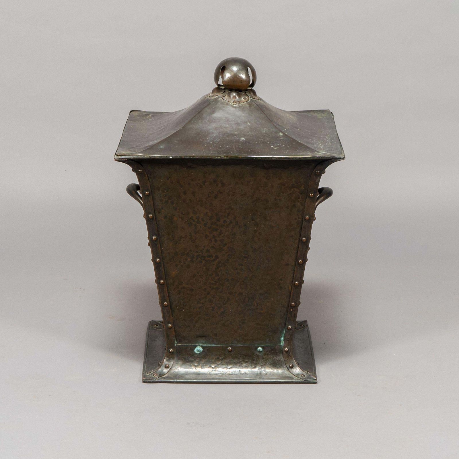 An Arts & Crafts Copper Conical Coal Bucket And Lid, With Hand Hammered Sun Rise photo 1836.0
