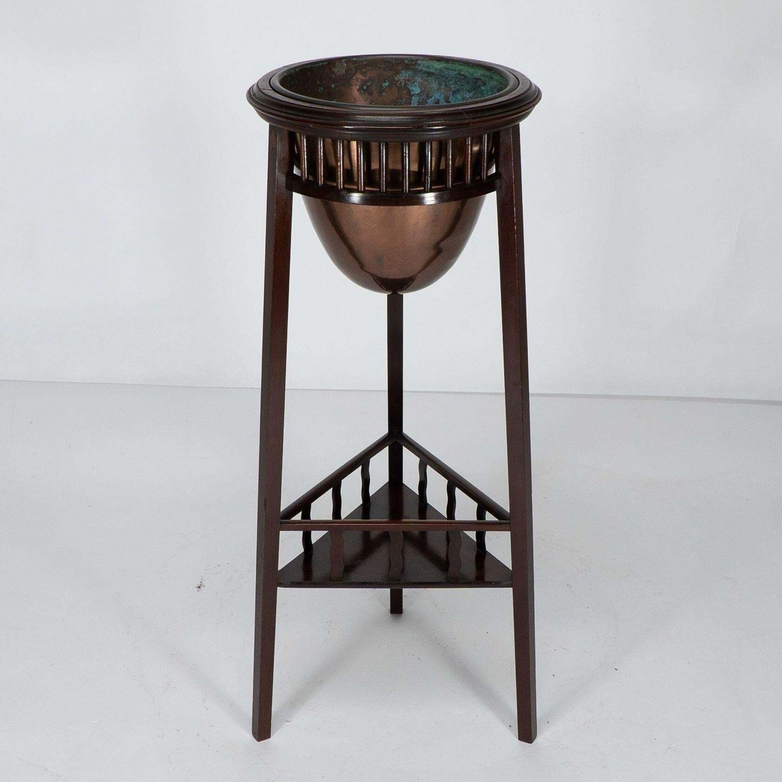 Shapland & Petter. A Rare Arts & Crafts Two Tier Walnut Three Leg Plant Stand photo for sale