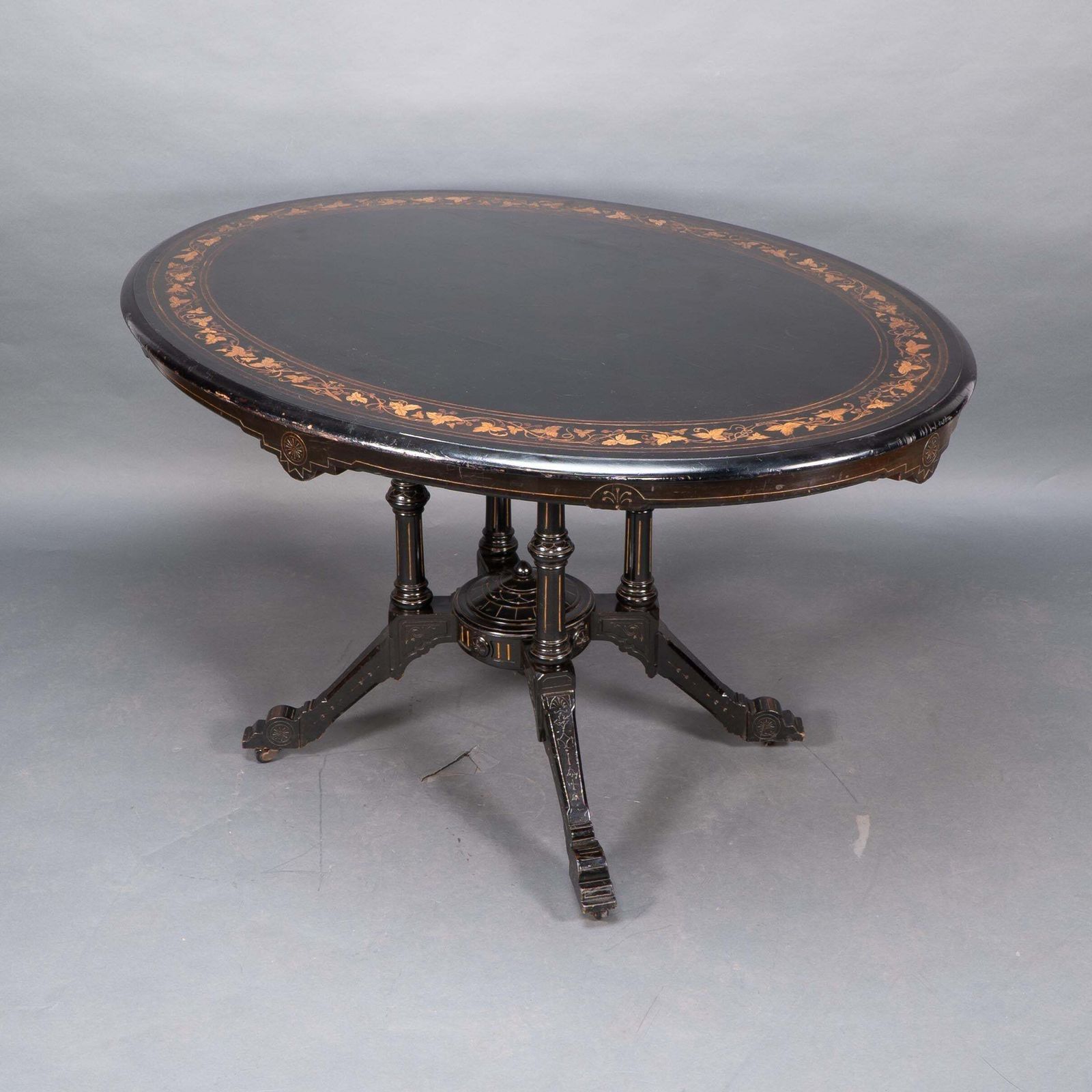 Gillows Attr. An Aesthetic Movement Tilt Top Dining Table With Floral Inlays photo for sale