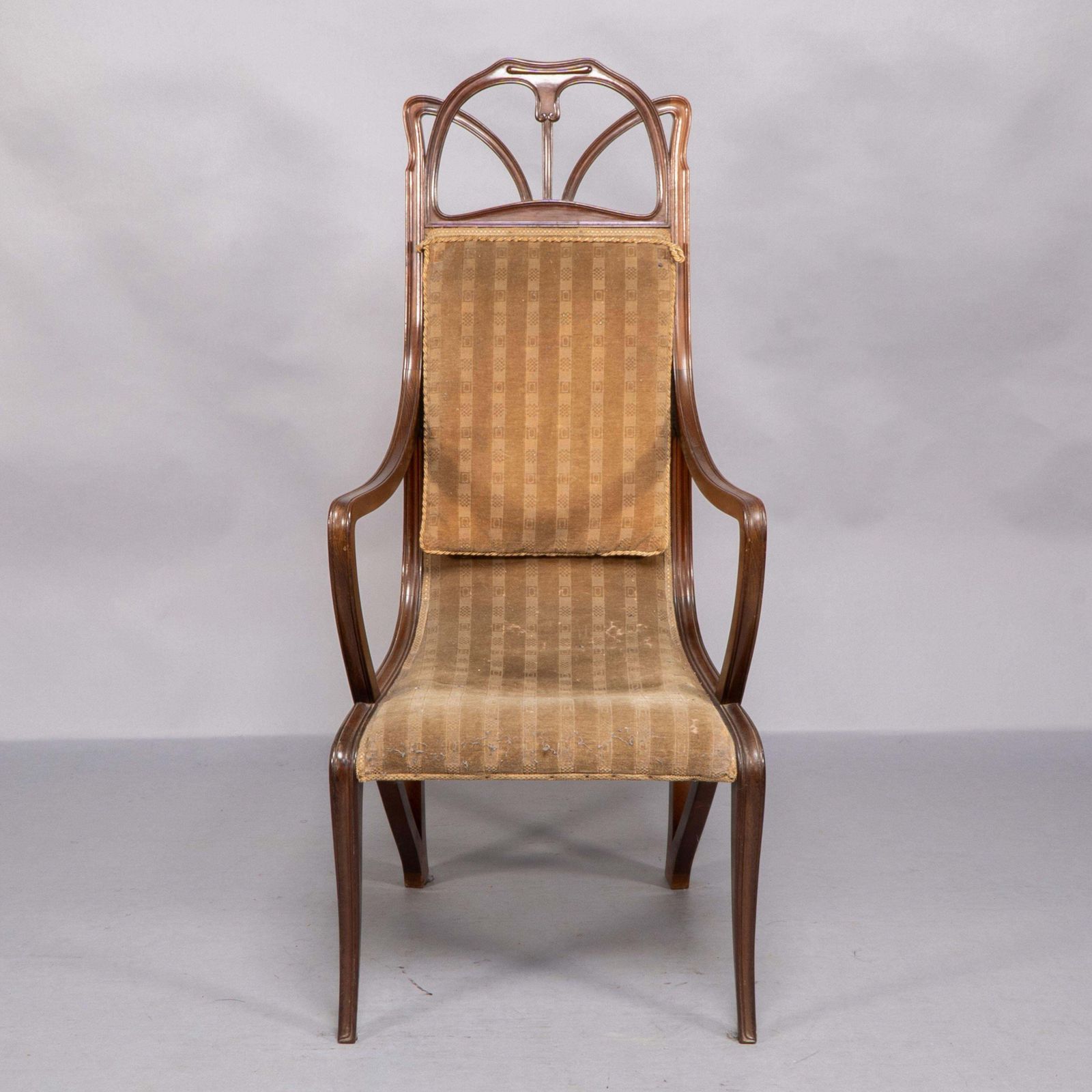 Louis Majorelle. Art Nouveau Carved Walnut Armchair With Original Period Fabric photo furniture