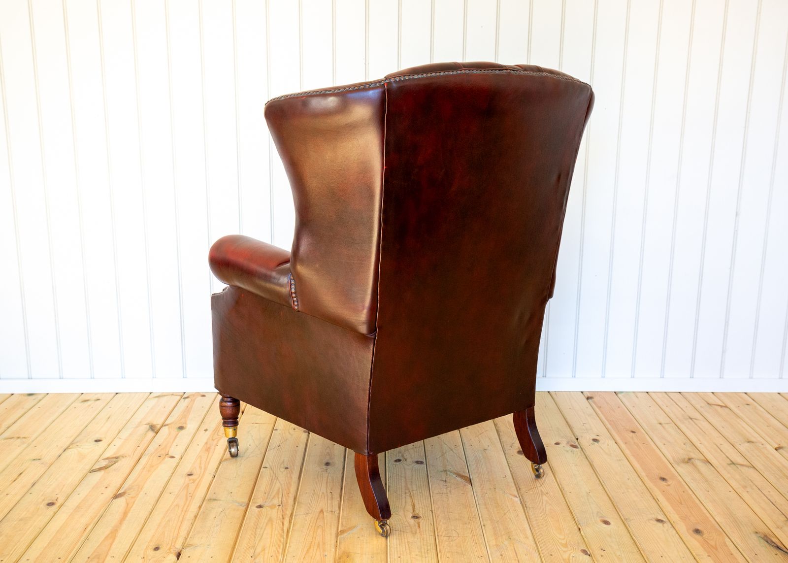 Harrods Wingback Chesterfield Armchair Georgian Style Oxblood Red 1990s Casters Fireside Chair Fine Country House photo 2450.0