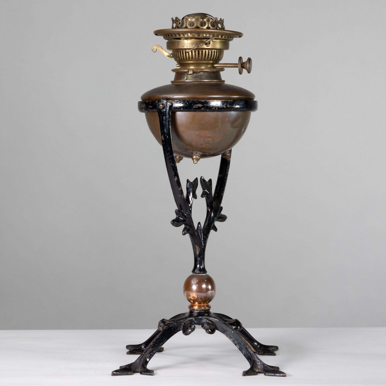 Was Benson. An Arts And Crafts Cast Iron Four Leg Table Oil Lamp photo 2814.0