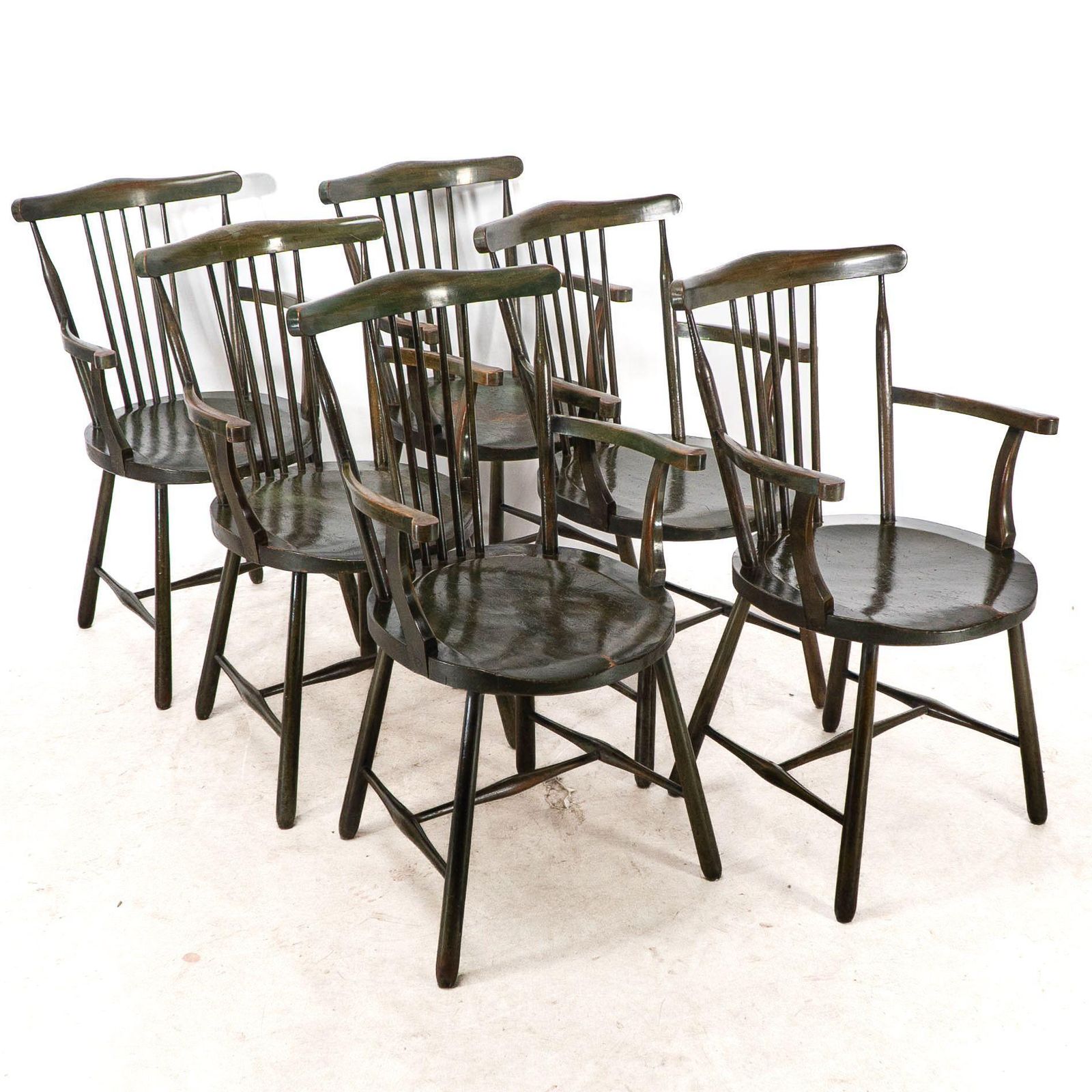 Liberty And Co. Set Of Six Arts And Crafts Walnut Windsor Armchairs photo furniture