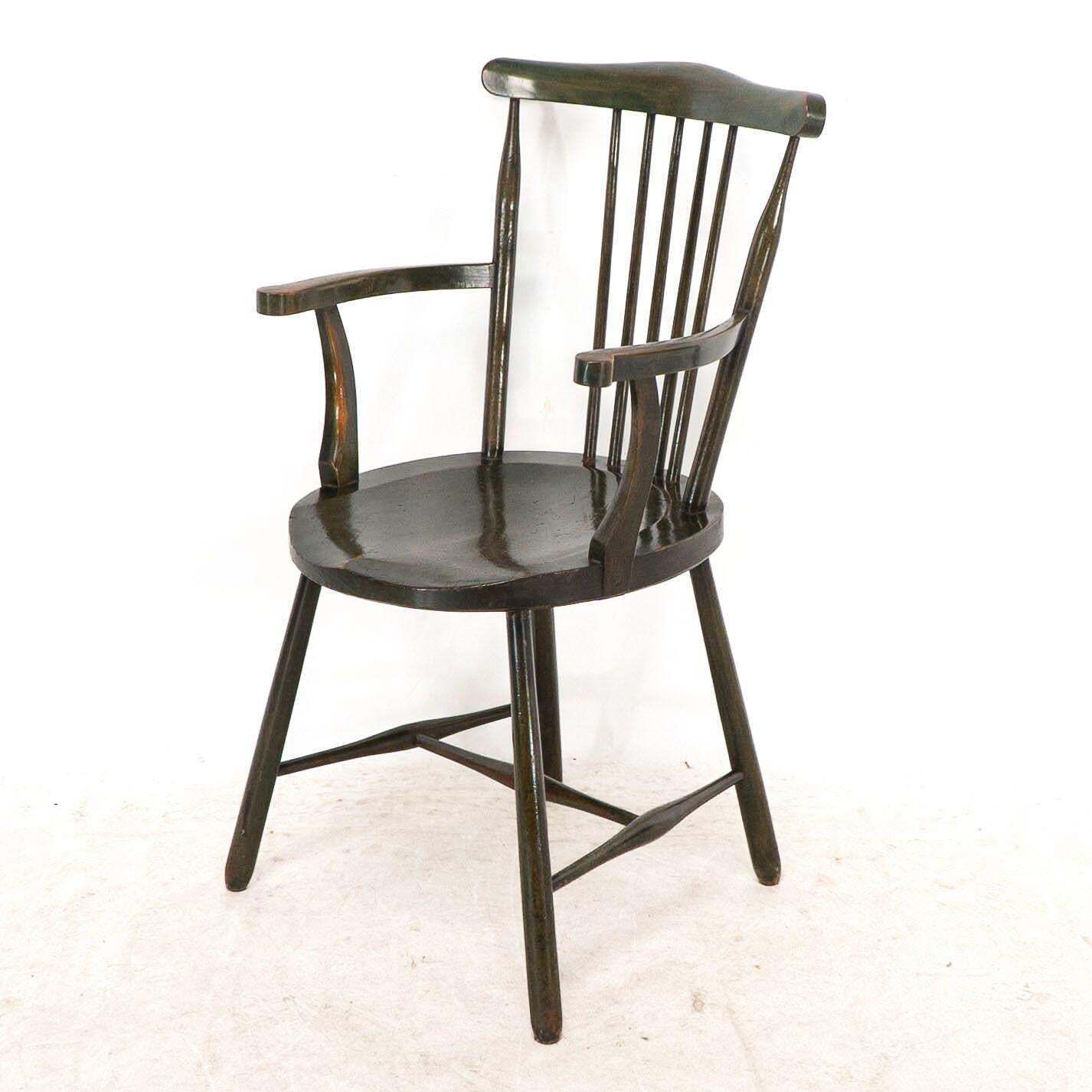 Liberty And Co. Set Of Six Arts And Crafts Walnut Windsor Armchairs photo vinterior