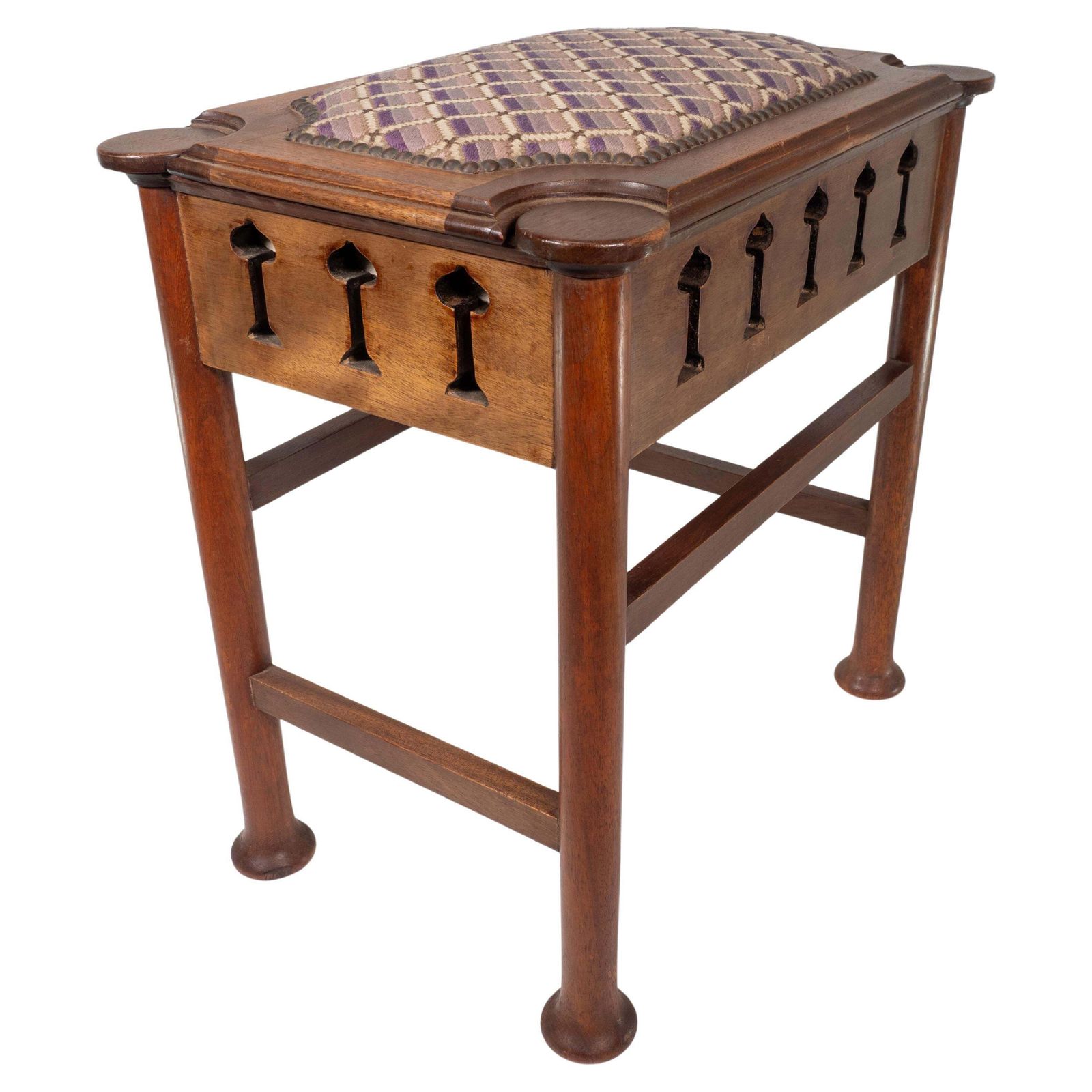 Liberty & Co Attri. Glasgow School Walnut Piano Stool W. Storage Under The Seat