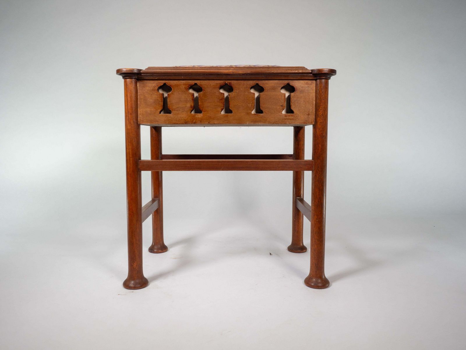 photo furniture Liberty & Co Attri. Glasgow School Walnut Piano Stool W. Storage Under The Seat
